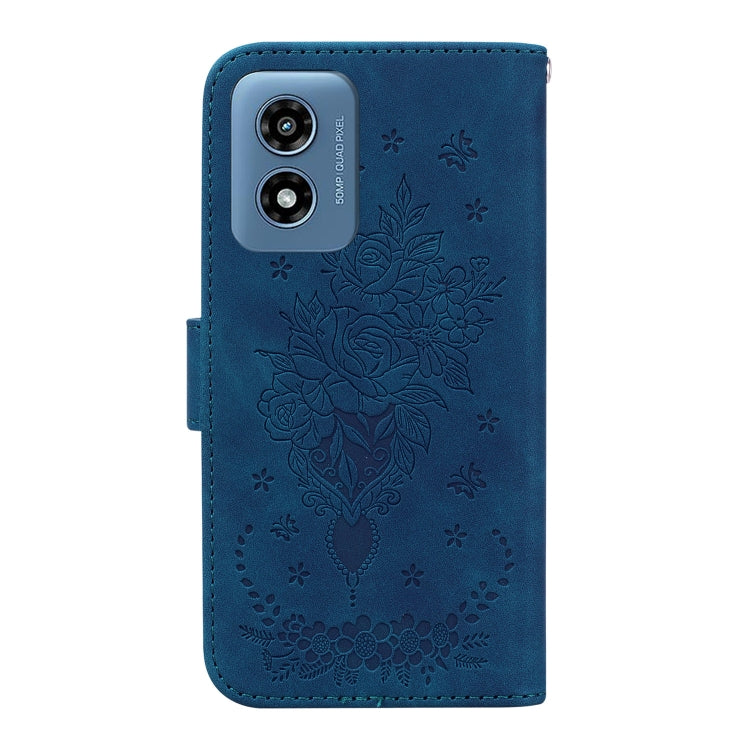 For Motorola Moto G Play 4G 2024 Butterfly Rose Embossed Leather Phone Case(Blue) - Motorola Cases by PMC Jewellery | Online Shopping South Africa | PMC Jewellery | Buy Now Pay Later Mobicred
