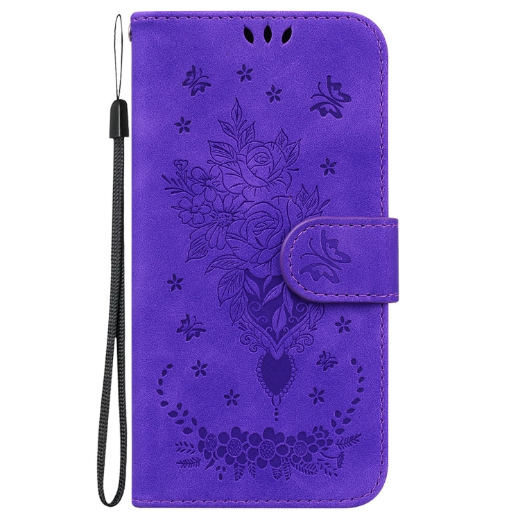 For Motorola Moto G Play 4G 2024 Butterfly Rose Embossed Leather Phone Case(Purple) - Motorola Cases by PMC Jewellery | Online Shopping South Africa | PMC Jewellery | Buy Now Pay Later Mobicred