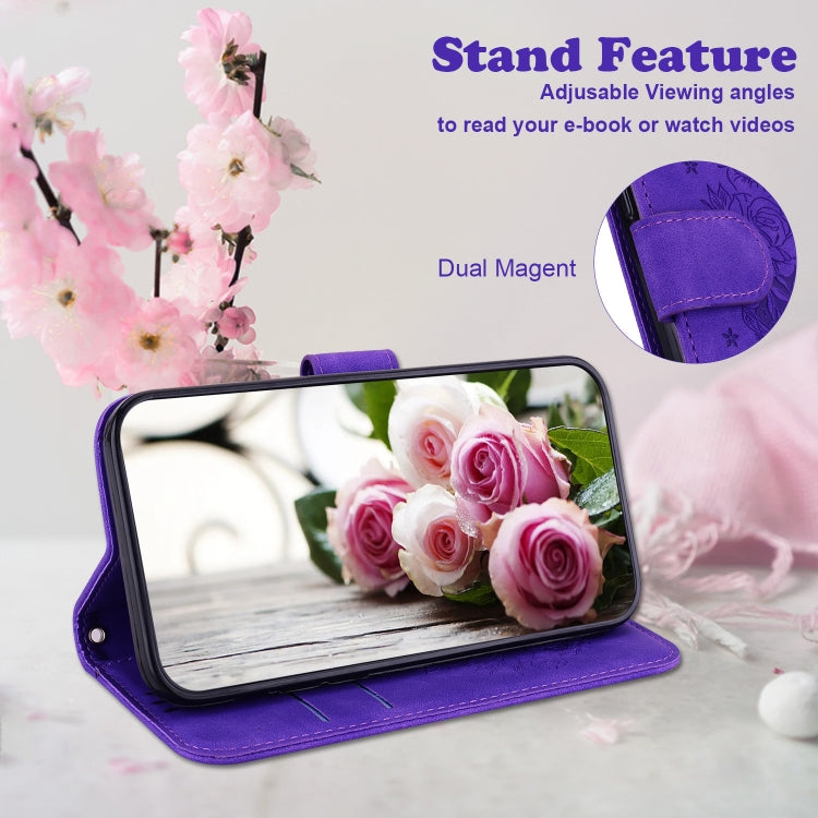 For Motorola Moto G Play 4G 2024 Butterfly Rose Embossed Leather Phone Case(Purple) - Motorola Cases by PMC Jewellery | Online Shopping South Africa | PMC Jewellery | Buy Now Pay Later Mobicred