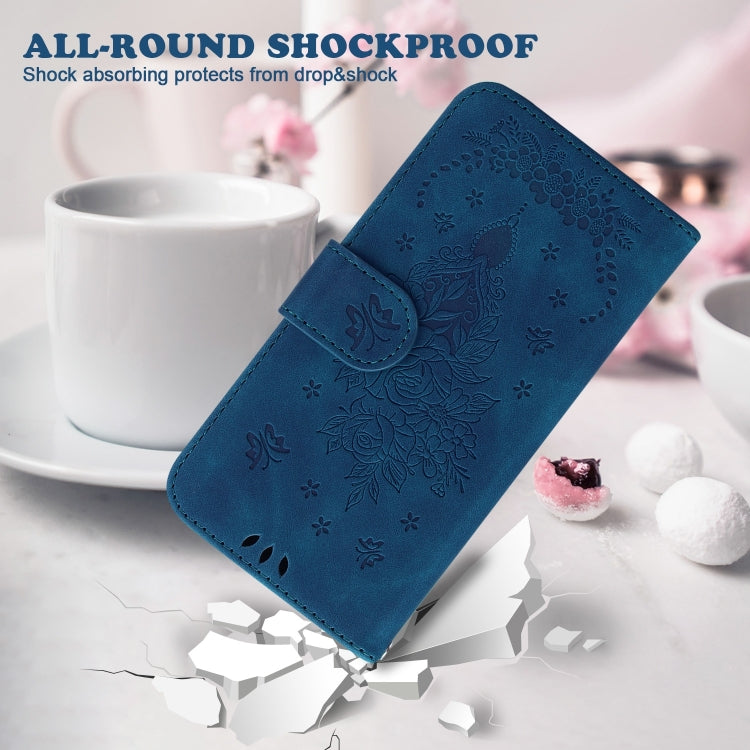 For OPPO Reno11 Pro 5G Global Butterfly Rose Embossed Leather Phone Case(Blue) - Reno11 Pro Cases by PMC TechLife | Online Shopping South Africa | PMC TechLife | Buy Now Pay Later Mobicred
