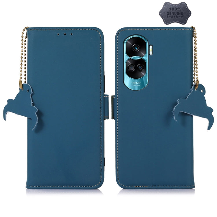 For Honor 90 Lite / X50i 5G Genuine Leather Magnetic RFID Leather Phone Case(Blue) - Honor Cases by PMC TechLife | Online Shopping South Africa | PMC TechLife | Buy Now Pay Later Mobicred