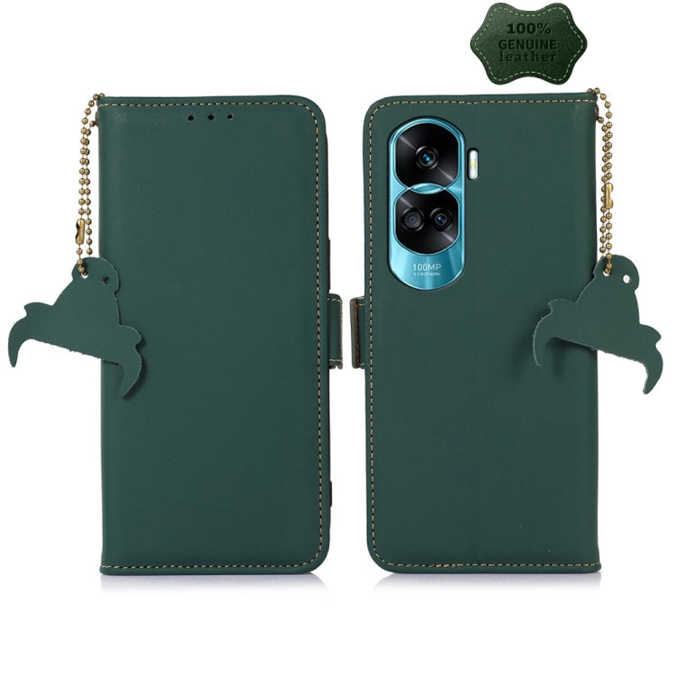 For Honor 90 Lite / X50i 5G Genuine Leather Magnetic RFID Leather Phone Case(Green) - Honor Cases by PMC TechLife | Online Shopping South Africa | PMC TechLife | Buy Now Pay Later Mobicred