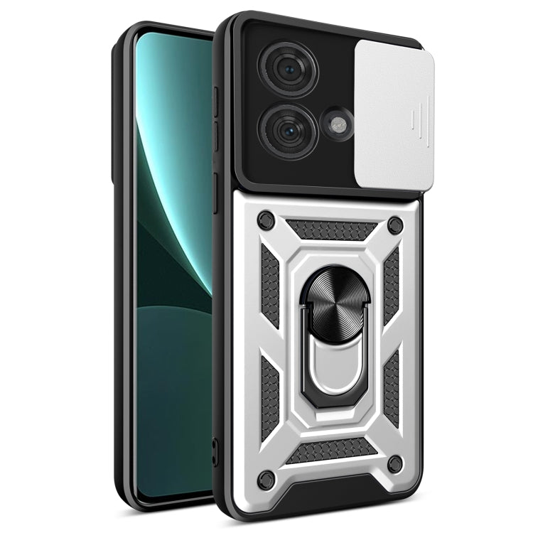 For Motorola Edge 40 Neo 5G Sliding Camera Cover Design TPU Hybrid PC Phone Case(Silver) - Motorola Cases by PMC TechLife | Online Shopping South Africa | PMC TechLife | Buy Now Pay Later Mobicred