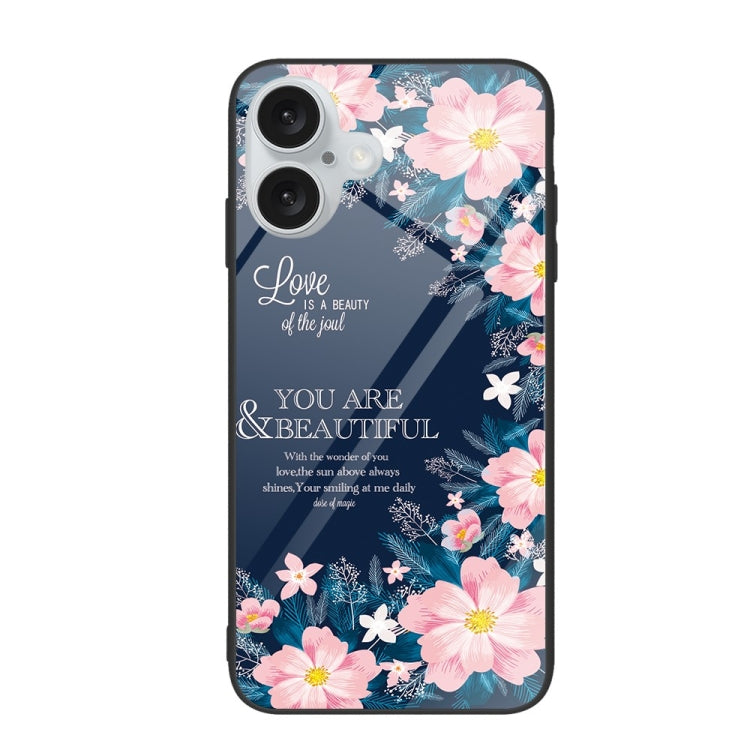For iPhone 16 Plus Colorful Painted Glass Phone Case(Flower) - iPhone 16 Plus Cases by PMC TechLife | Online Shopping South Africa | PMC TechLife | Buy Now Pay Later Mobicred