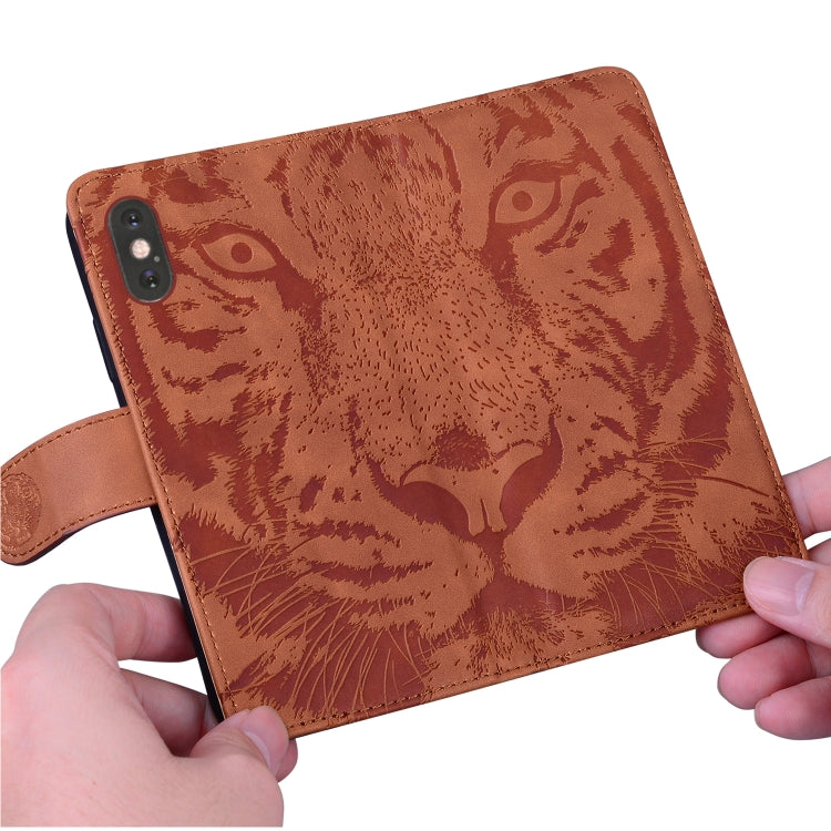 For iPhone 16e Tiger Embossing Pattern Leather Phone Case(Brown) - iPhone 16e Cases by PMC TechLife | Online Shopping South Africa | PMC TechLife | Buy Now Pay Later Mobicred