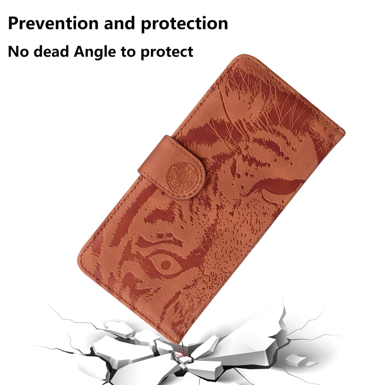 For iPhone 16e Tiger Embossing Pattern Leather Phone Case(Brown) - iPhone 16e Cases by PMC TechLife | Online Shopping South Africa | PMC TechLife | Buy Now Pay Later Mobicred