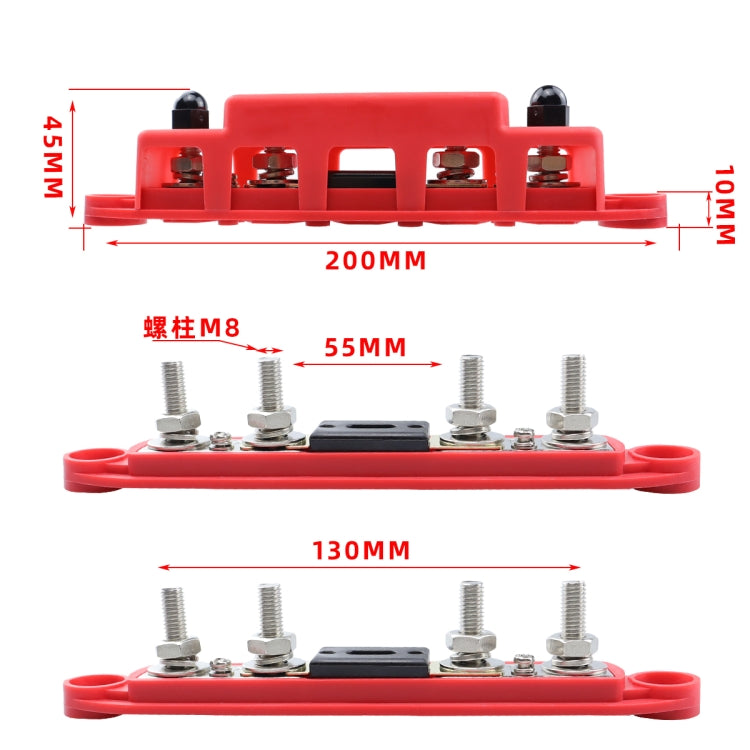 CP-4124-02 RV Yacht M8 Single Row 4-way Power Distribution Block Busbar with Cover with 300A Fuse - Booster Cable & Clip by PMC TechLife | Online Shopping South Africa | PMC TechLife | Buy Now Pay Later Mobicred