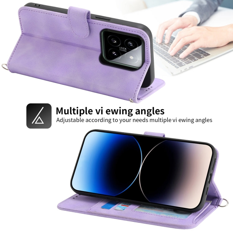 For Xiaomi 14 Skin-feel Flowers Embossed Wallet Leather Phone Case(Purple) - 14 Cases by PMC TechLife | Online Shopping South Africa | PMC TechLife | Buy Now Pay Later Mobicred