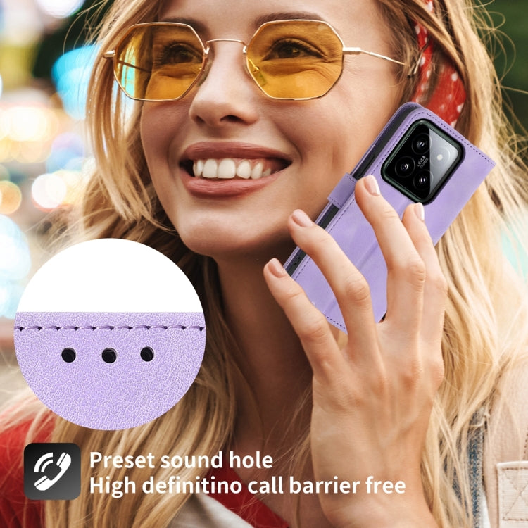 For Xiaomi 14 Skin-feel Flowers Embossed Wallet Leather Phone Case(Purple) - 14 Cases by PMC TechLife | Online Shopping South Africa | PMC TechLife | Buy Now Pay Later Mobicred