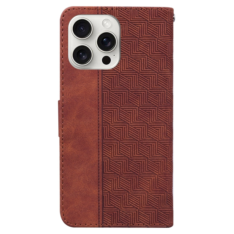 For iPhone 16 Pro Max Geometric Embossed Leather Phone Case(Brown) - iPhone 16 Pro Max Cases by PMC TechLife | Online Shopping South Africa | PMC TechLife | Buy Now Pay Later Mobicred