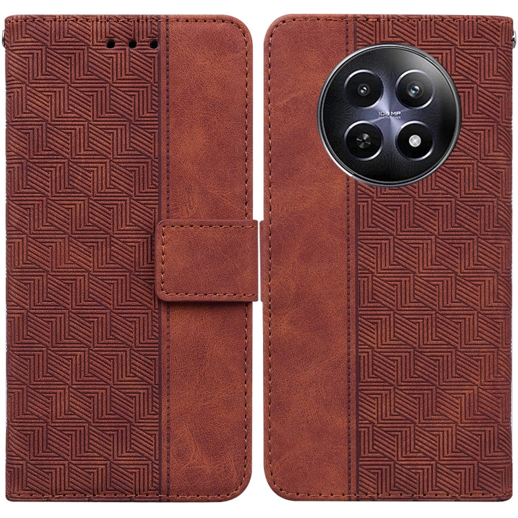 For Realme 12 5G Geometric Embossed Leather Phone Case(Brown) - Realme Cases by PMC TechLife | Online Shopping South Africa | PMC TechLife | Buy Now Pay Later Mobicred