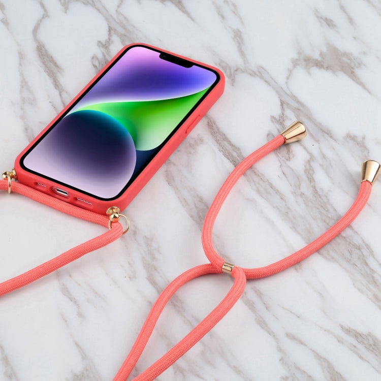 For iPhone 16 Wheat Straw TPU Shockproof Phone Case with Neck Lanyard(Red) - iPhone 16 Cases by PMC TechLife | Online Shopping South Africa | PMC TechLife | Buy Now Pay Later Mobicred