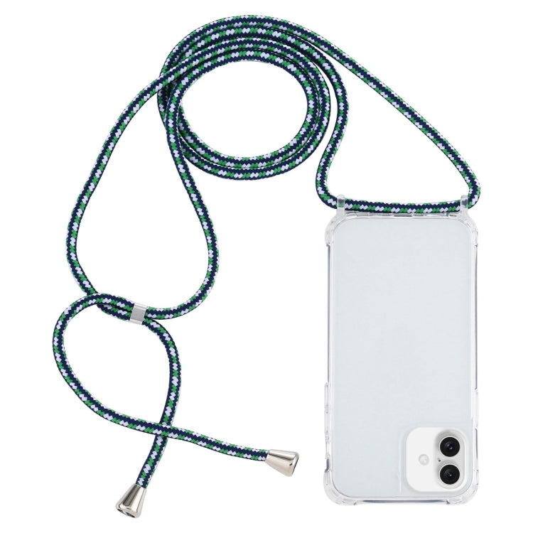 For iPhone 16 Transparent Acrylic Airbag Shockproof Phone Protective Case with Lanyard(Green White Blue) - iPhone 16 Cases by PMC TechLife | Online Shopping South Africa | PMC TechLife | Buy Now Pay Later Mobicred