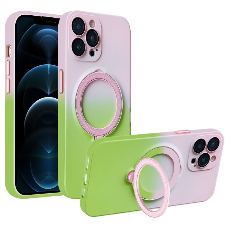 For iPhone 12 Pro Max MagSafe Holder Gradient TPU Phone Case(Pink Green) - iPhone 12 Pro Max Cases by PMC TechLife | Online Shopping South Africa | PMC TechLife