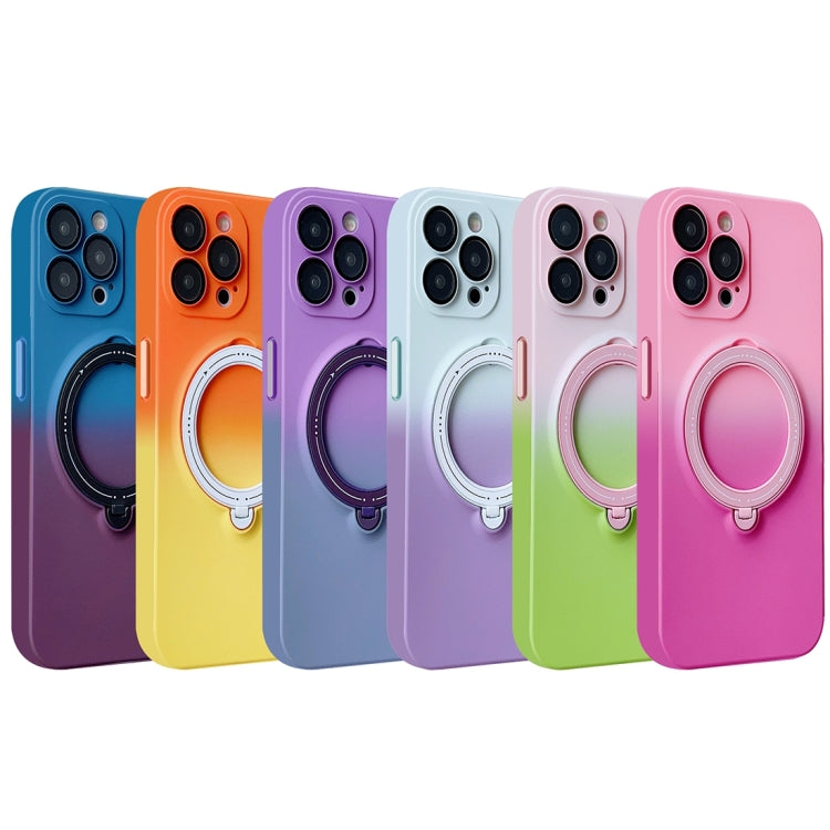 For iPhone 12 Pro Max MagSafe Holder Gradient TPU Phone Case(Pink Green) - iPhone 12 Pro Max Cases by PMC TechLife | Online Shopping South Africa | PMC TechLife