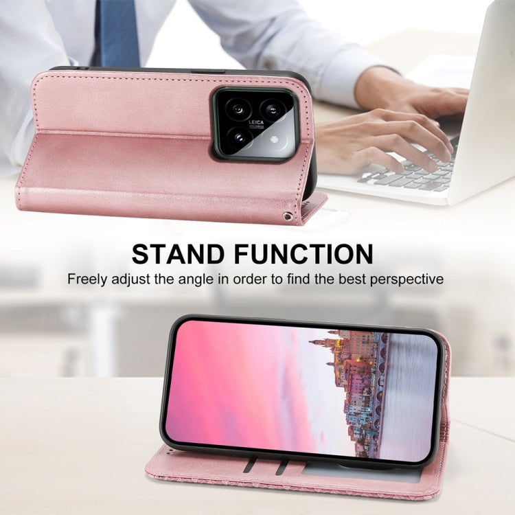 For Xiaomi 14 Cubic Grid Calf Texture Magnetic Leather Phone Case(Rose Gold) - 14 Cases by PMC TechLife | Online Shopping South Africa | PMC TechLife | Buy Now Pay Later Mobicred