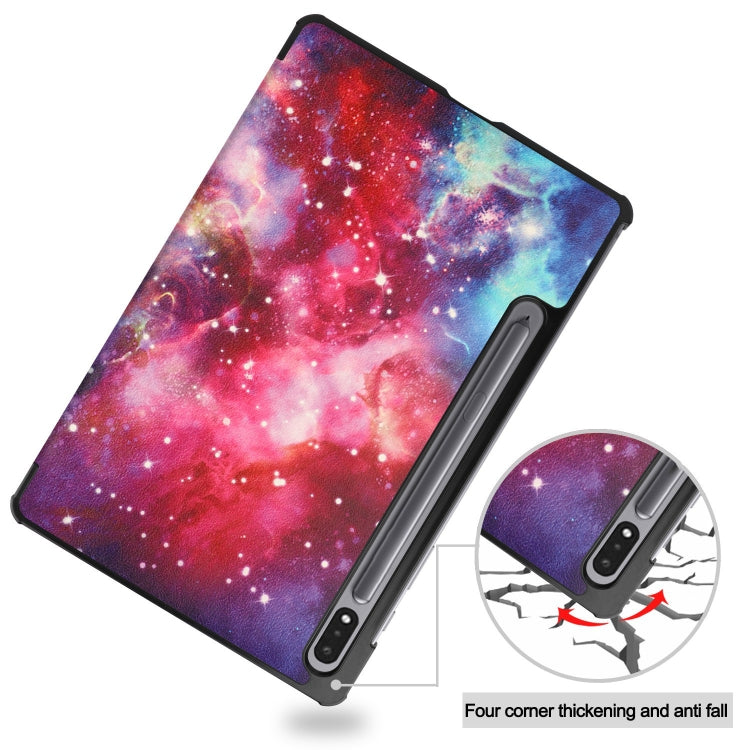 For Samsung Galaxy Tab S9 Custer Painted 3-Fold Holder Smart Leather Tablet Case(Milky Way Nebula) - free shipping - PMC Jewellery - Order now!