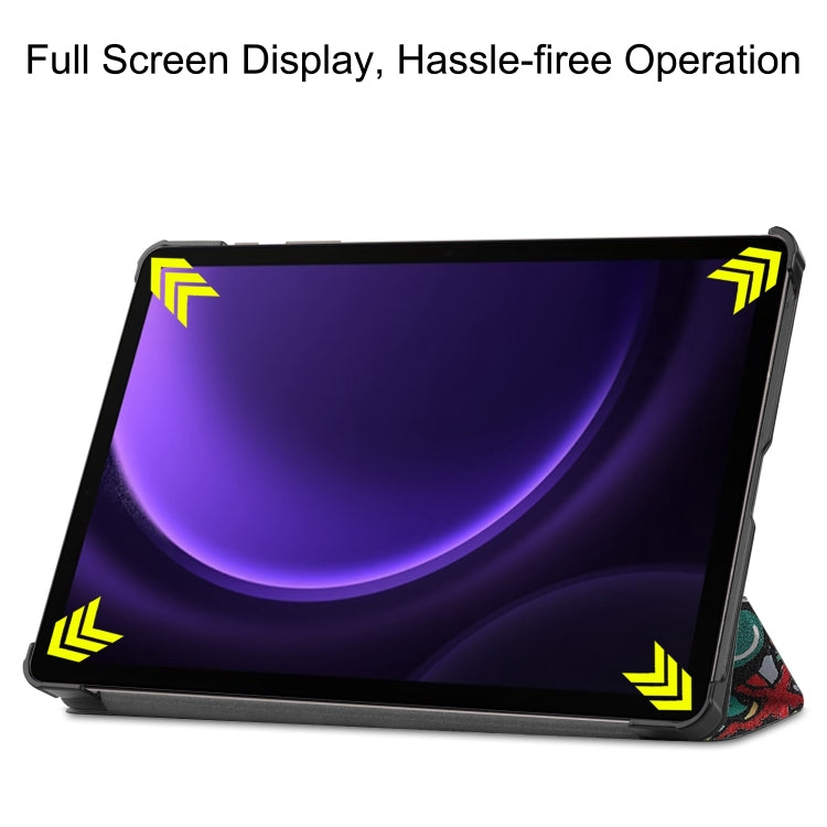 For Samsung Galaxy Tab S9 FE / S10 FE Custer Painted 3-Fold Holder Smart Leather Tablet Case(Graffiti) - free shipping - PMC Jewellery - Order now!