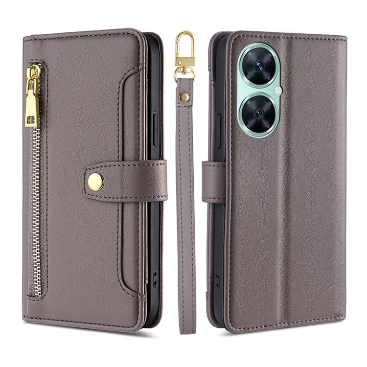 For Huawei Enjoy 60 Pro / nova 11i Lite Sheep Texture Cross-body Zipper Wallet Leather Phone Case(Grey) - Huawei Cases by PMC TechLife | Online Shopping South Africa | PMC TechLife | Buy Now Pay Later Mobicred