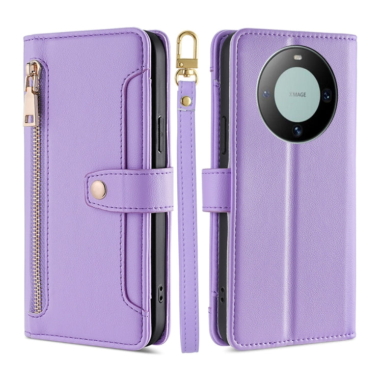 For Huawei Mate 60 Lite Sheep Texture Cross-body Zipper Wallet Leather Phone Case(Purple) - Huawei Cases by PMC TechLife | Online Shopping South Africa | PMC TechLife | Buy Now Pay Later Mobicred