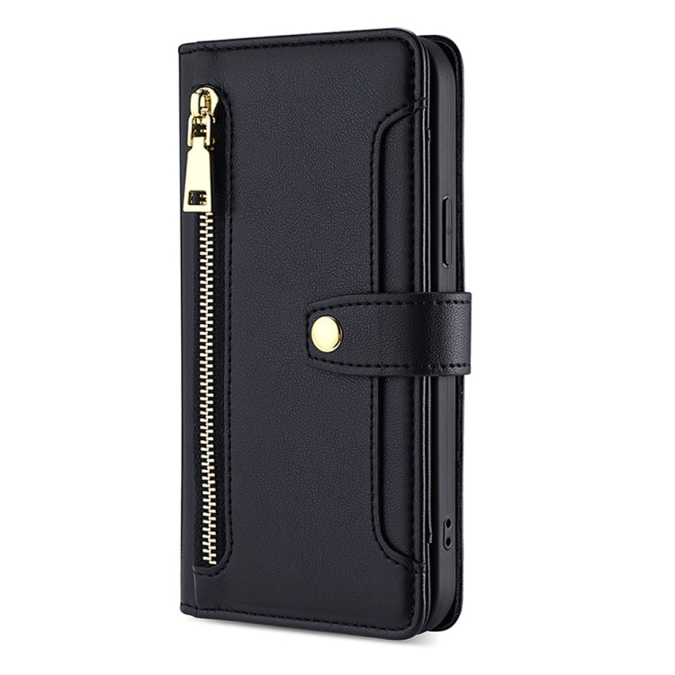For Honor 90 5G Sheep Texture Cross-body Zipper Wallet Leather Phone Case(Black) - Honor Cases by PMC TechLife | Online Shopping South Africa | PMC TechLife | Buy Now Pay Later Mobicred