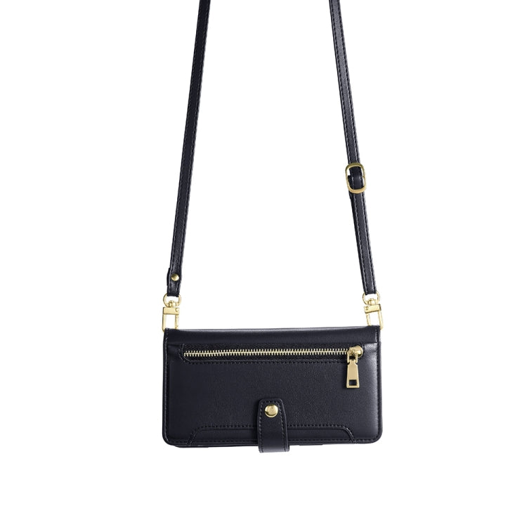 For Honor 90 5G Sheep Texture Cross-body Zipper Wallet Leather Phone Case(Black) - Honor Cases by PMC TechLife | Online Shopping South Africa | PMC TechLife | Buy Now Pay Later Mobicred