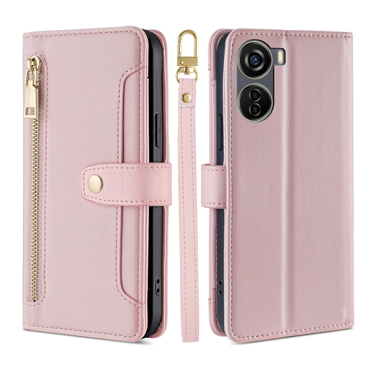 For ZTE Axon 40 Lite Sheep Texture Cross-body Zipper Wallet Leather Phone Case(Pink) - ZTE Cases by PMC TechLife | Online Shopping South Africa | PMC TechLife | Buy Now Pay Later Mobicred
