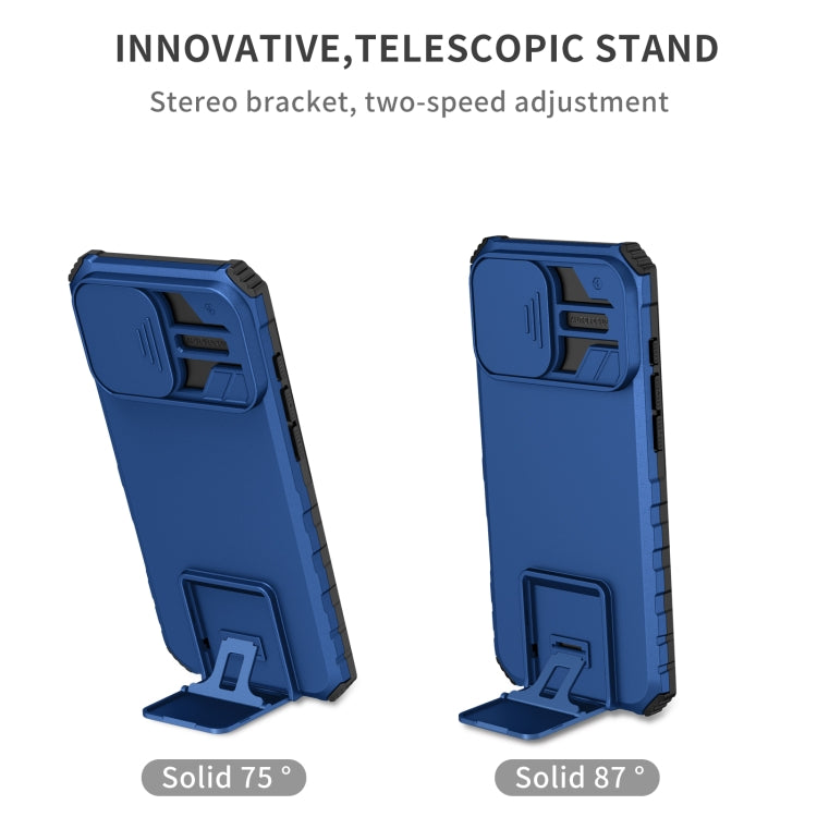 For iPhone 16 Pro Stereoscopic Holder Sliding Camshield Phone Case(Blue) - iPhone 16 Pro Cases by PMC TechLife | Online Shopping South Africa | PMC TechLife | Buy Now Pay Later Mobicred