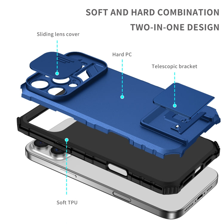 For iPhone 16 Pro Stereoscopic Holder Sliding Camshield Phone Case(Blue) - iPhone 16 Pro Cases by PMC TechLife | Online Shopping South Africa | PMC TechLife | Buy Now Pay Later Mobicred