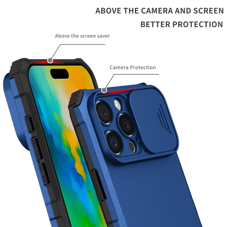 For iPhone 16 Pro Stereoscopic Holder Sliding Camshield Phone Case(Blue) - iPhone 16 Pro Cases by PMC TechLife | Online Shopping South Africa | PMC TechLife | Buy Now Pay Later Mobicred