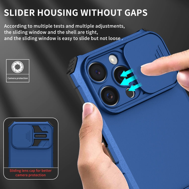 For iPhone 16 Pro Stereoscopic Holder Sliding Camshield Phone Case(Blue) - iPhone 16 Pro Cases by PMC TechLife | Online Shopping South Africa | PMC TechLife | Buy Now Pay Later Mobicred