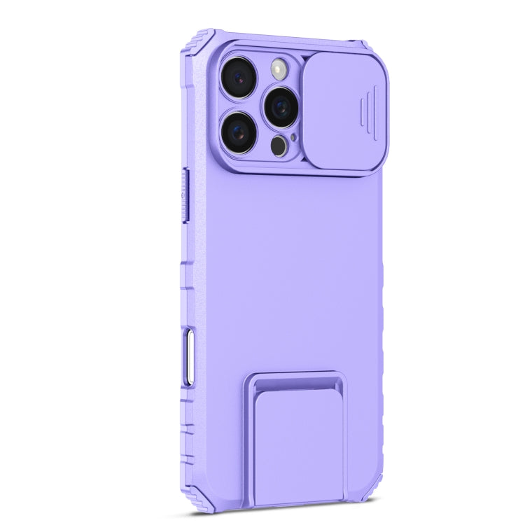 For iPhone 16 Pro Stereoscopic Holder Sliding Camshield Phone Case(Purple) - iPhone 16 Pro Cases by PMC TechLife | Online Shopping South Africa | PMC TechLife | Buy Now Pay Later Mobicred
