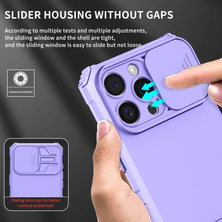 For iPhone 16 Pro Stereoscopic Holder Sliding Camshield Phone Case(Purple) - iPhone 16 Pro Cases by PMC TechLife | Online Shopping South Africa | PMC TechLife | Buy Now Pay Later Mobicred