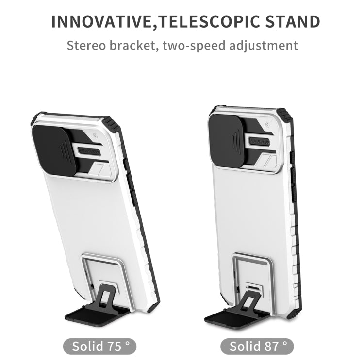 For iPhone 16 Plus Stereoscopic Holder Sliding Camshield Phone Case(White) - iPhone 16 Plus Cases by PMC TechLife | Online Shopping South Africa | PMC TechLife | Buy Now Pay Later Mobicred