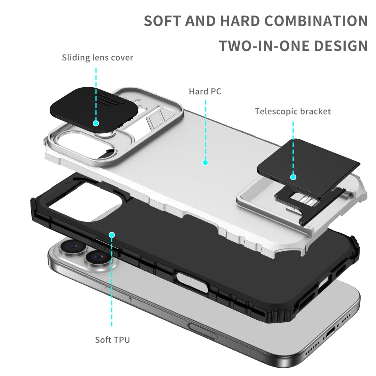 For iPhone 16 Plus Stereoscopic Holder Sliding Camshield Phone Case(White) - iPhone 16 Plus Cases by PMC TechLife | Online Shopping South Africa | PMC TechLife | Buy Now Pay Later Mobicred
