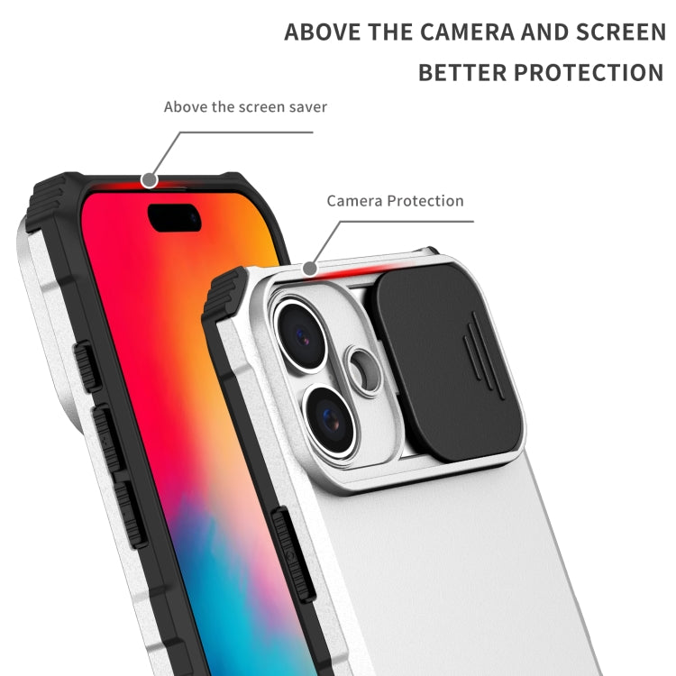 For iPhone 16 Plus Stereoscopic Holder Sliding Camshield Phone Case(White) - iPhone 16 Plus Cases by PMC TechLife | Online Shopping South Africa | PMC TechLife | Buy Now Pay Later Mobicred