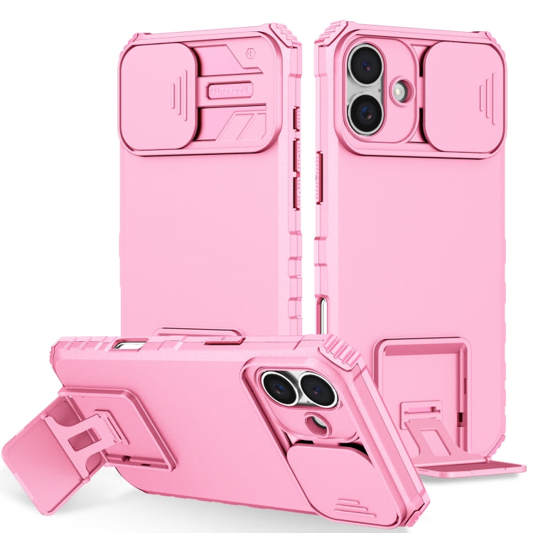 For iPhone 16 Plus Stereoscopic Holder Sliding Camshield Phone Case(Pink) - iPhone 16 Plus Cases by PMC TechLife | Online Shopping South Africa | PMC TechLife | Buy Now Pay Later Mobicred