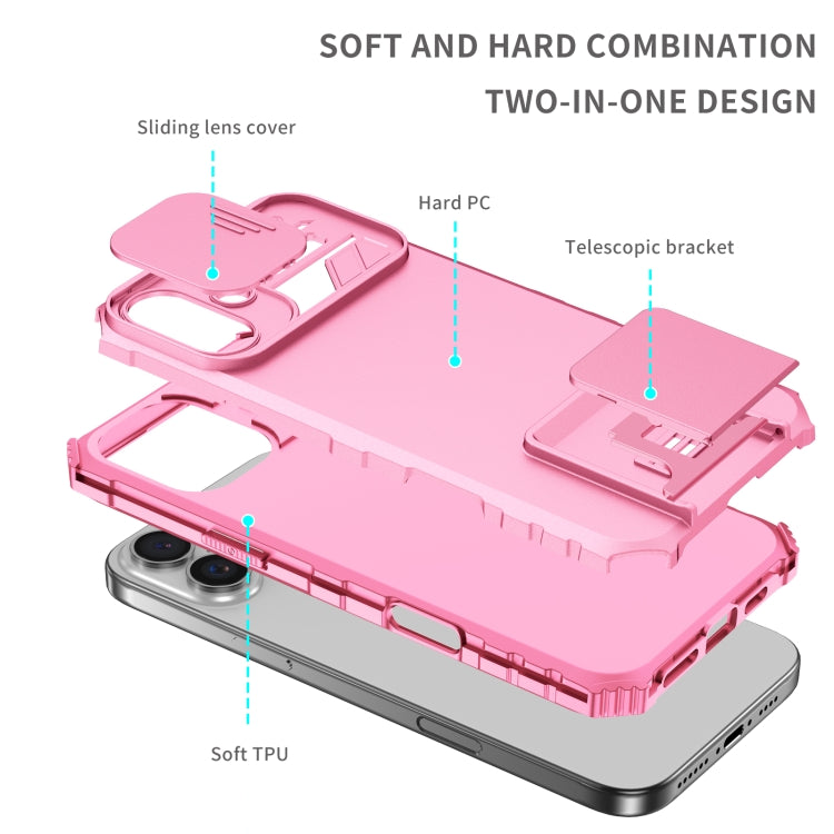 For iPhone 16 Plus Stereoscopic Holder Sliding Camshield Phone Case(Pink) - iPhone 16 Plus Cases by PMC TechLife | Online Shopping South Africa | PMC TechLife | Buy Now Pay Later Mobicred