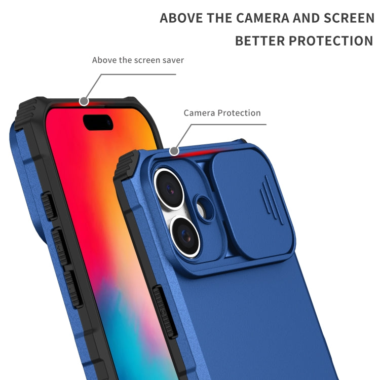 For iPhone 16 Plus Stereoscopic Holder Sliding Camshield Phone Case(Blue) - free shipping - PMC TechLife - Order now!