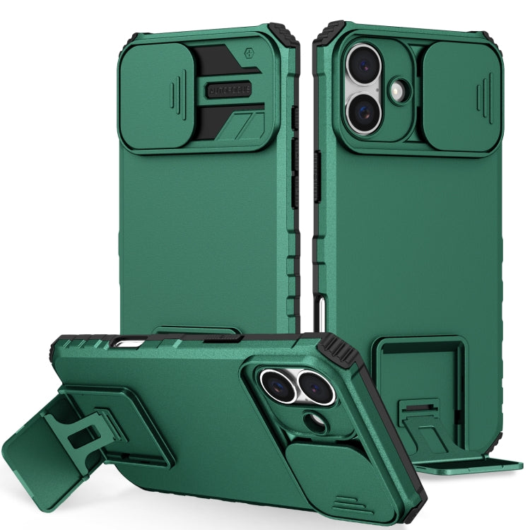 For iPhone 16 Plus Stereoscopic Holder Sliding Camshield Phone Case(Green) - iPhone 16 Plus Cases by PMC TechLife | Online Shopping South Africa | PMC TechLife | Buy Now Pay Later Mobicred