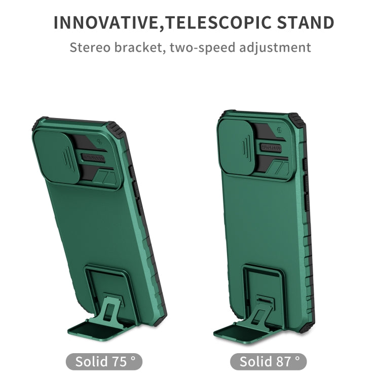 For iPhone 16 Plus Stereoscopic Holder Sliding Camshield Phone Case(Green) - iPhone 16 Plus Cases by PMC TechLife | Online Shopping South Africa | PMC TechLife | Buy Now Pay Later Mobicred