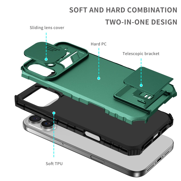 For iPhone 16 Plus Stereoscopic Holder Sliding Camshield Phone Case(Green) - iPhone 16 Plus Cases by PMC TechLife | Online Shopping South Africa | PMC TechLife | Buy Now Pay Later Mobicred