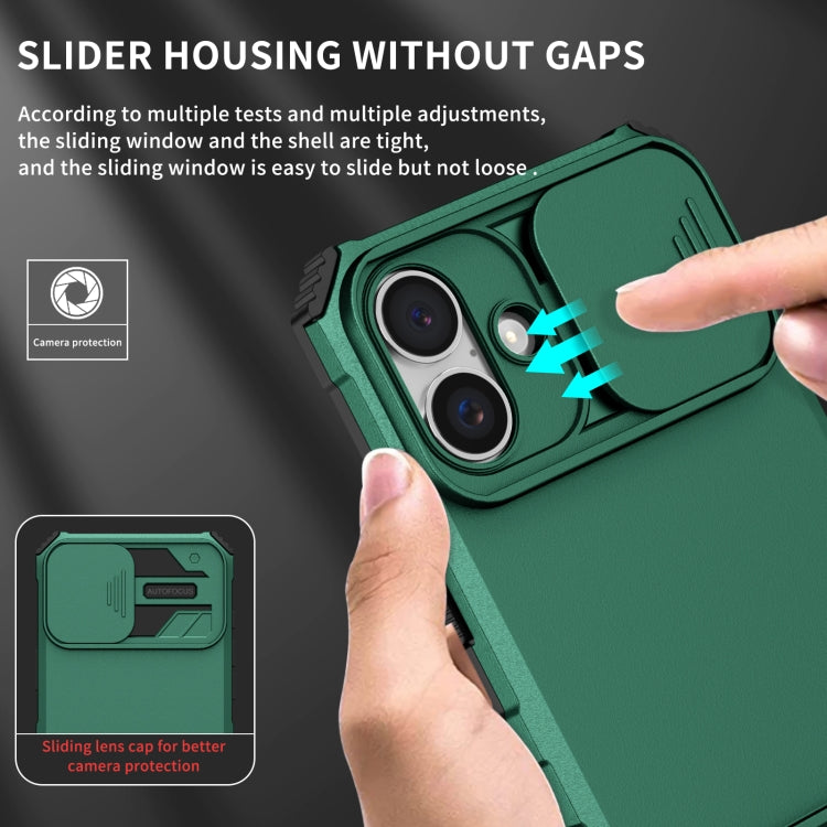 For iPhone 16 Plus Stereoscopic Holder Sliding Camshield Phone Case(Green) - iPhone 16 Plus Cases by PMC TechLife | Online Shopping South Africa | PMC TechLife | Buy Now Pay Later Mobicred