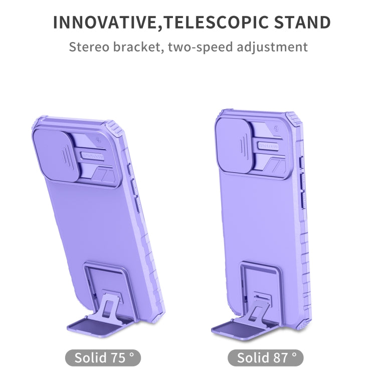 For iPhone 16 Plus Stereoscopic Holder Sliding Camshield Phone Case(Purple) - iPhone 16 Plus Cases by PMC TechLife | Online Shopping South Africa | PMC TechLife | Buy Now Pay Later Mobicred