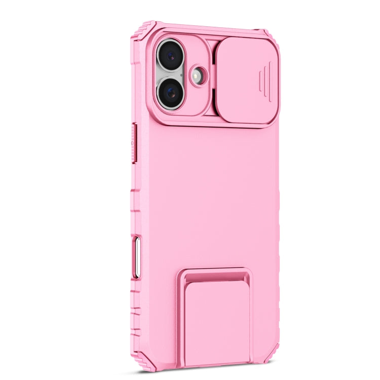 For iPhone 16 Stereoscopic Holder Sliding Camshield Phone Case(Pink) - iPhone 16 Cases by PMC TechLife | Online Shopping South Africa | PMC TechLife | Buy Now Pay Later Mobicred