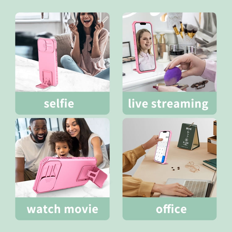 For iPhone 16 Stereoscopic Holder Sliding Camshield Phone Case(Pink) - iPhone 16 Cases by PMC TechLife | Online Shopping South Africa | PMC TechLife | Buy Now Pay Later Mobicred
