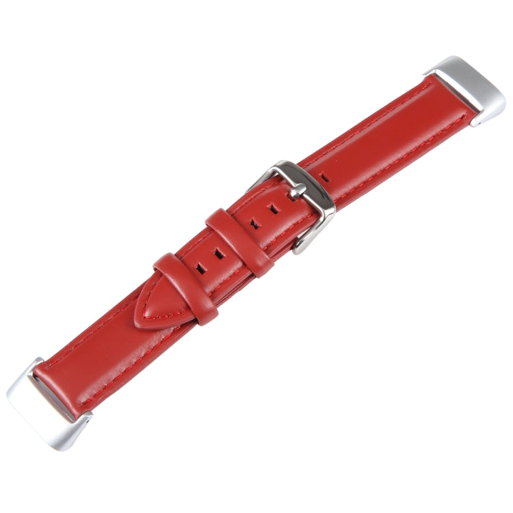 For Fitbit Charge 5 18mm Bamboo Joint Texture Genuine Leather Watch Band(Red) - Watch Bands by PMC TechLife | Online Shopping South Africa | PMC TechLife | Buy Now Pay Later Mobicred