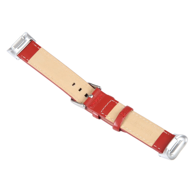 For Fitbit Charge 5 18mm Bamboo Joint Texture Genuine Leather Watch Band(Red) - Watch Bands by PMC TechLife | Online Shopping South Africa | PMC TechLife | Buy Now Pay Later Mobicred