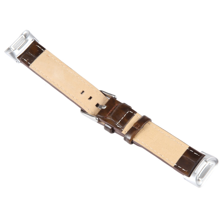 For Fitbit Charge 5 18mm Bamboo Joint Texture Genuine Leather Watch Band(Bamboo Dark Brown) - Watch Bands by PMC TechLife | Online Shopping South Africa | PMC TechLife | Buy Now Pay Later Mobicred
