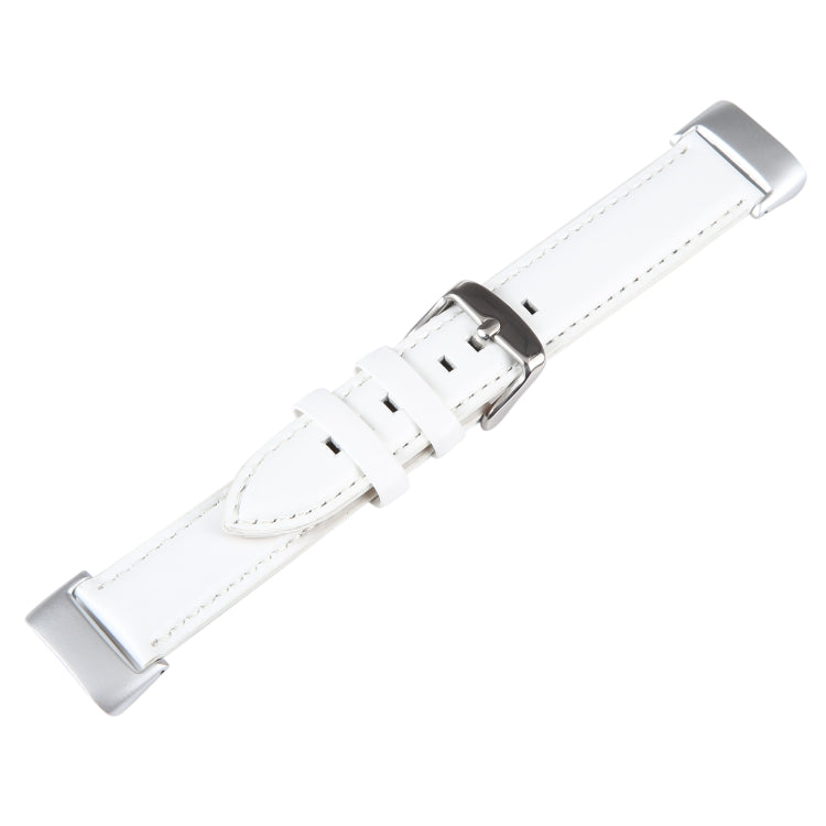 For Fitbit Charge 5 18mm Bamboo Joint Texture Genuine Leather Watch Band(White) - Watch Bands by PMC TechLife | Online Shopping South Africa | PMC TechLife | Buy Now Pay Later Mobicred